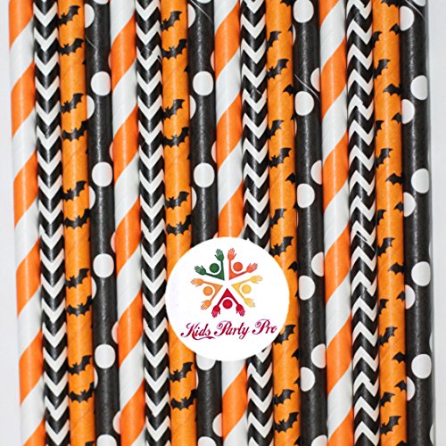 100 pitillos de papel Halloween negro y naranja miniatura 1