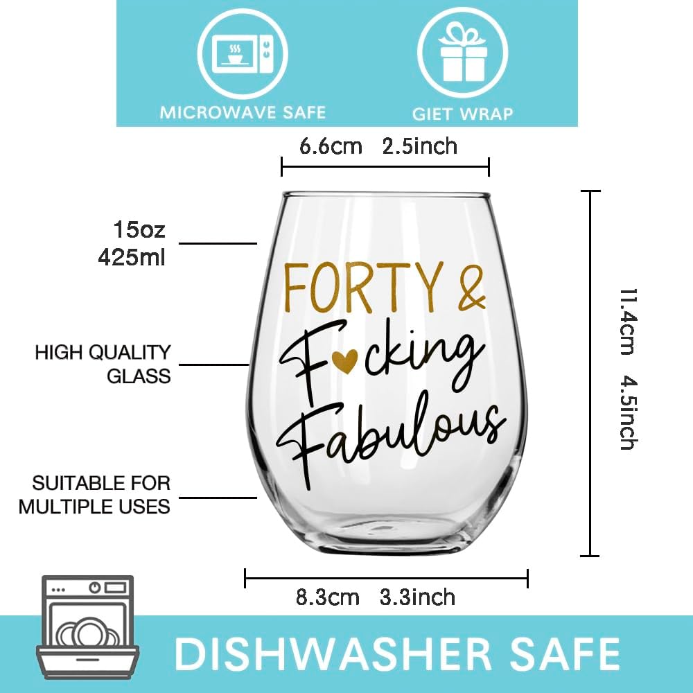 40th Birthday Wine Glass Gifts for Women, 40 Fabulous Happy 40th Birthday Gift, 40 Years Old Wine Glass Birthday Gift for Mom Friends Wife Coworker, 40th Birthday Turning 40th Gift - Image 2