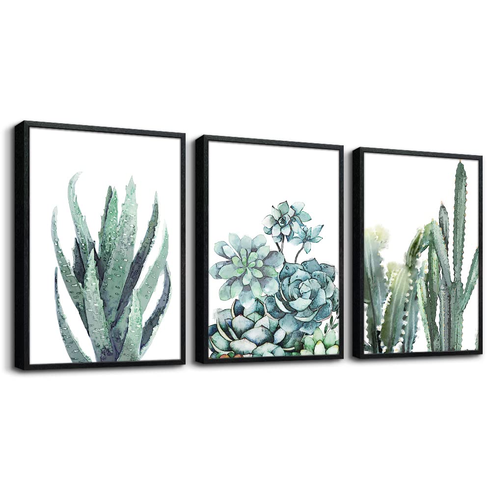 Black Framed Wall Art For Living Room Wall Decor For Bedroom Green Plant Wall Pictures Artwork Office Wall Decorations Room Wall Paintings kitchen Home Decor Works Set of 3 Piece Framed Art Prints