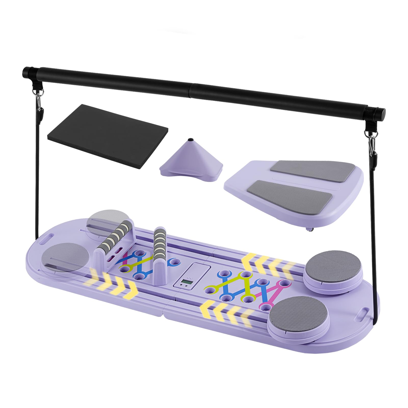 Planche de Pilates 6 en 1 pour l'entraînement à la maison - Planche abdominale multifonction et tapis de genou - Portable et pliable - Pour femme