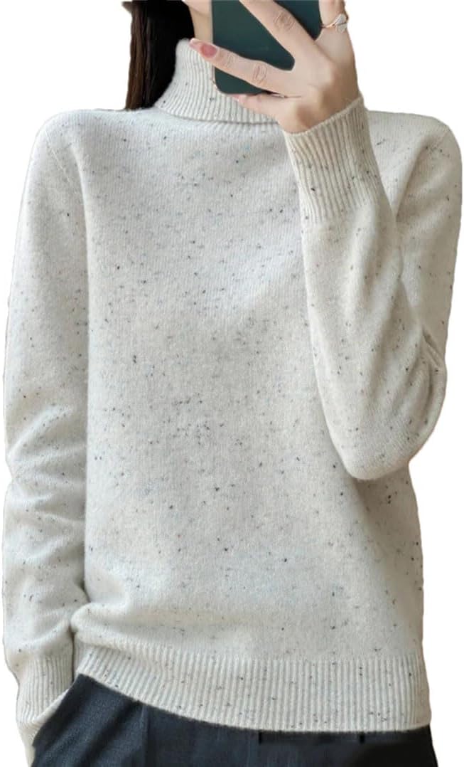 Women's 100% Wool Turtleneck Sweater Winter Elegent Long Sleeve Knit Pullover Jumper Office Casual Thermal Tops