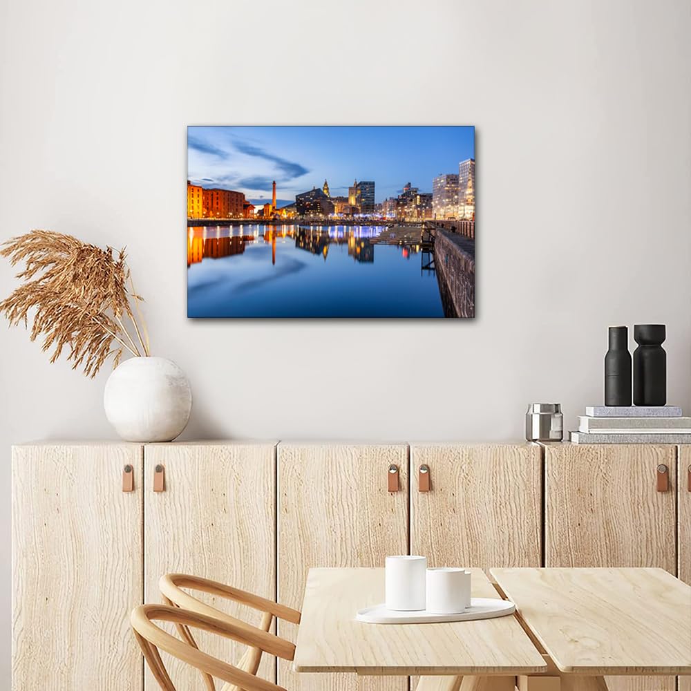 Liverpool UK Wall Decor Liverpool Skyline Posters Prints on Canvas Albert Dock Wall Art 1 Panel Liverpool Bedroom Decor Modern Home Decor for Living Room Framed Ready to Hang (16''Wx 24''H) - Image 2
