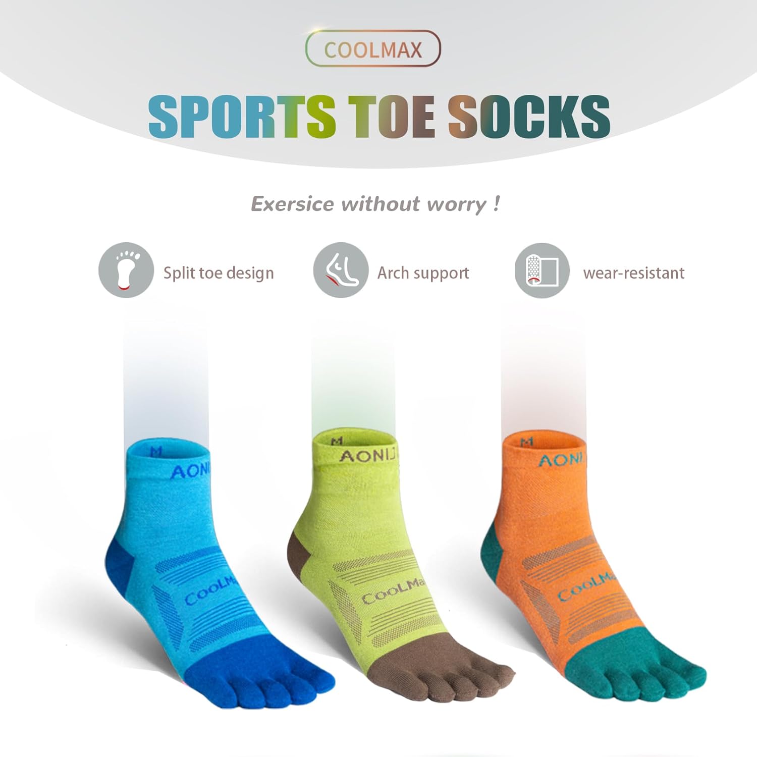 AONIJIE Toe Socks for Men and Women Athletic Hiking Coolmax Socks with toes - Soft Comfortable and Moisture Wicking - Image 4