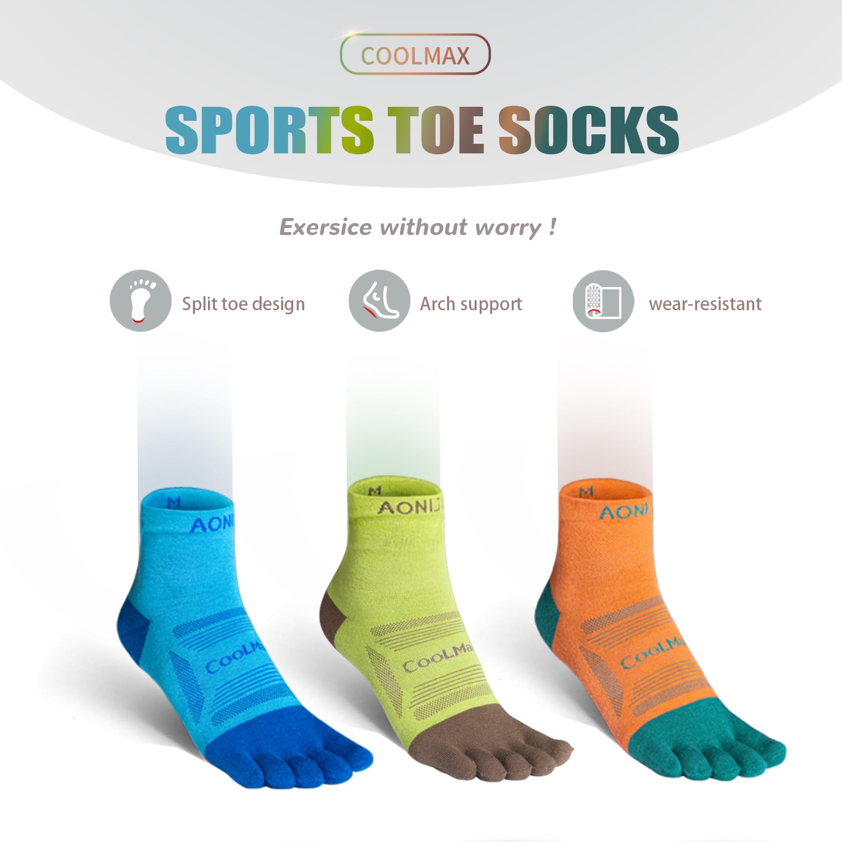 AONIJIE Toe Socks for Men and Women Athletic Hiking Coolmax Socks with toes - Soft Comfortable and Moisture Wicking