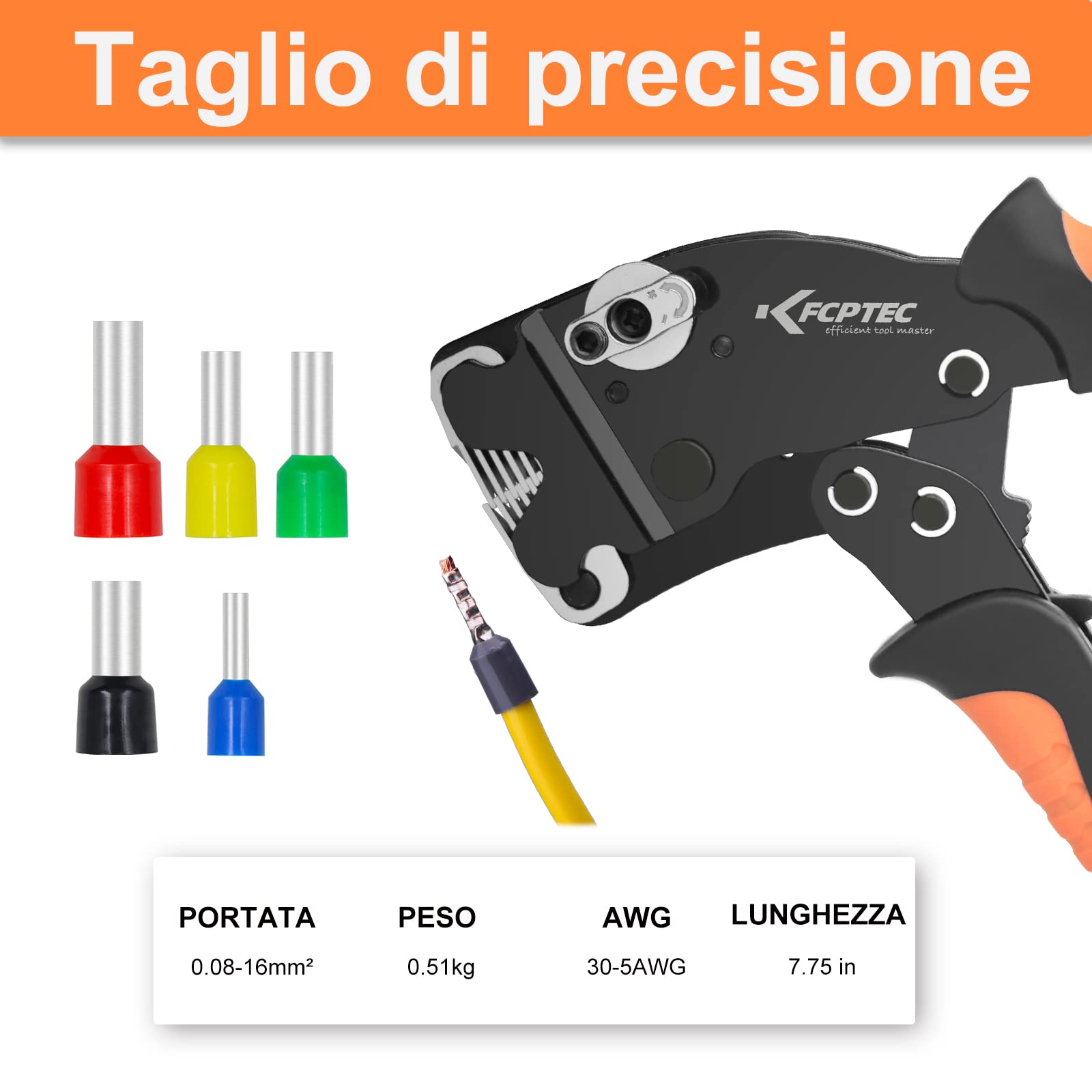 KF CPTEC Pinza Crimpatrice Capicorda, Pinza Puntalini Filo Autoregolanti per Terminali a Ghiera 0.08-16 mm²