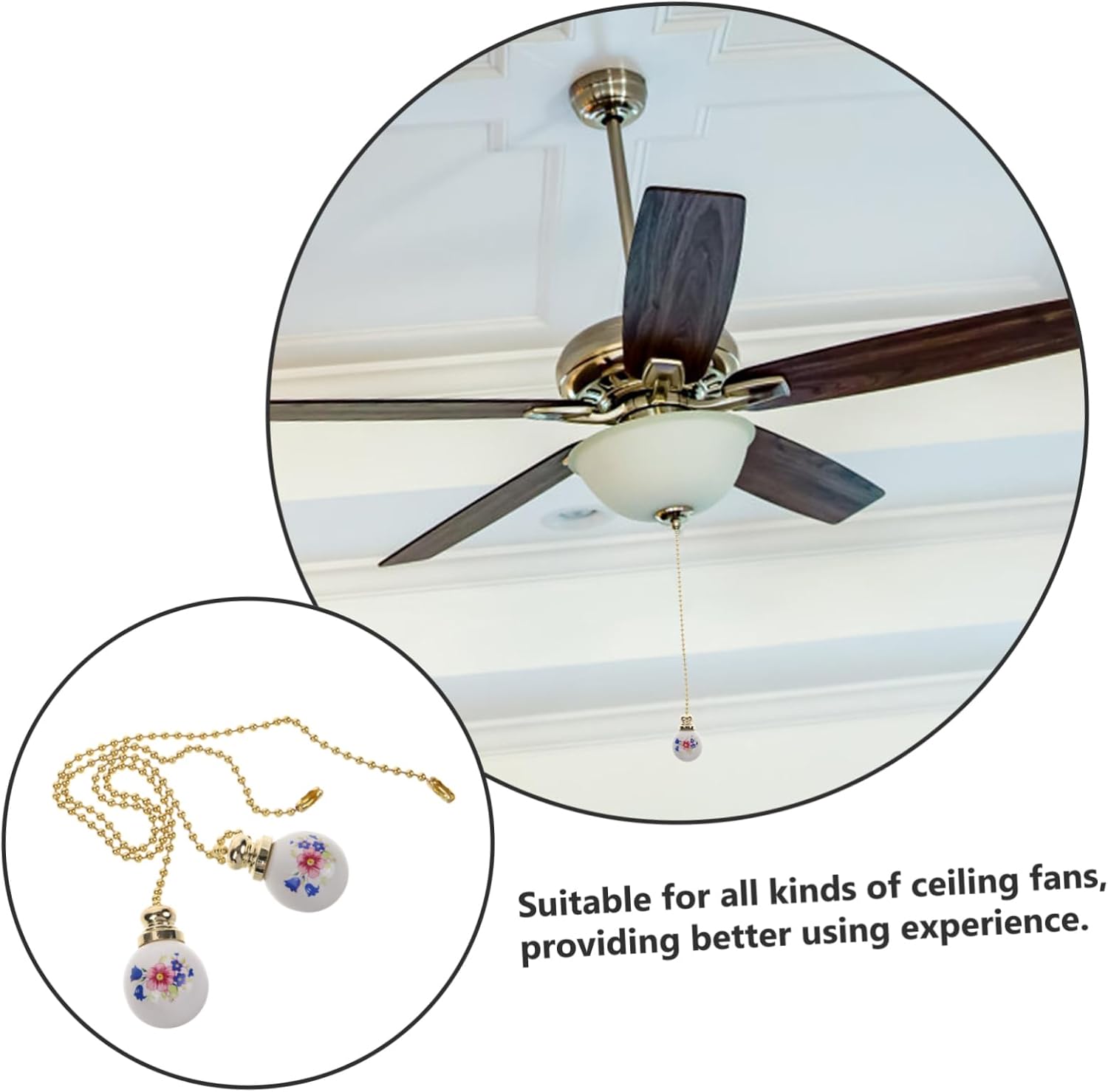 ORFOFE 2pcs Beaded Fan Pull Chain Extender with Handle Ceiling Fan Pulls for Easy and Reliable Performance Comfortable Grip