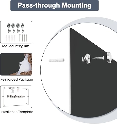 Miniatura 4 de 4 THOUGHT Pizarra blanca magnética de vidrio 46 x 33 pulgadas tablero de vidrio de borrado en seco montado en la pared superficie negra incluye