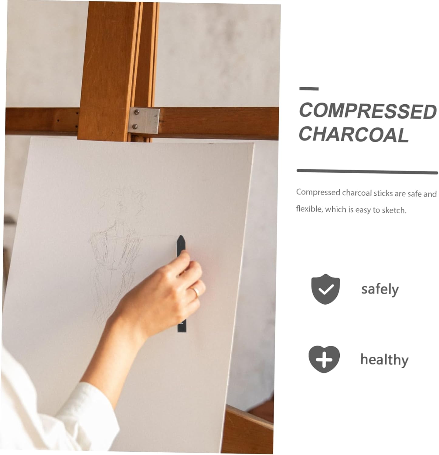Gadpiparty 6-Piece Charcoal Stick Set Soft Hard Square Compressed Charcoal Sketching Rods for Drawing and Art Supplies