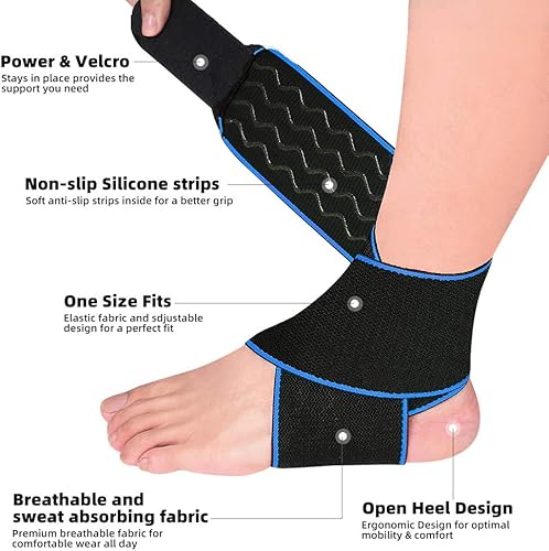 Miniatura 3 de Paquete de 2 tobilleras, manga de compresión de tobillo con correa ajustable, soporte de tobillo para esguince de tobillo, tendón de Aquiles,