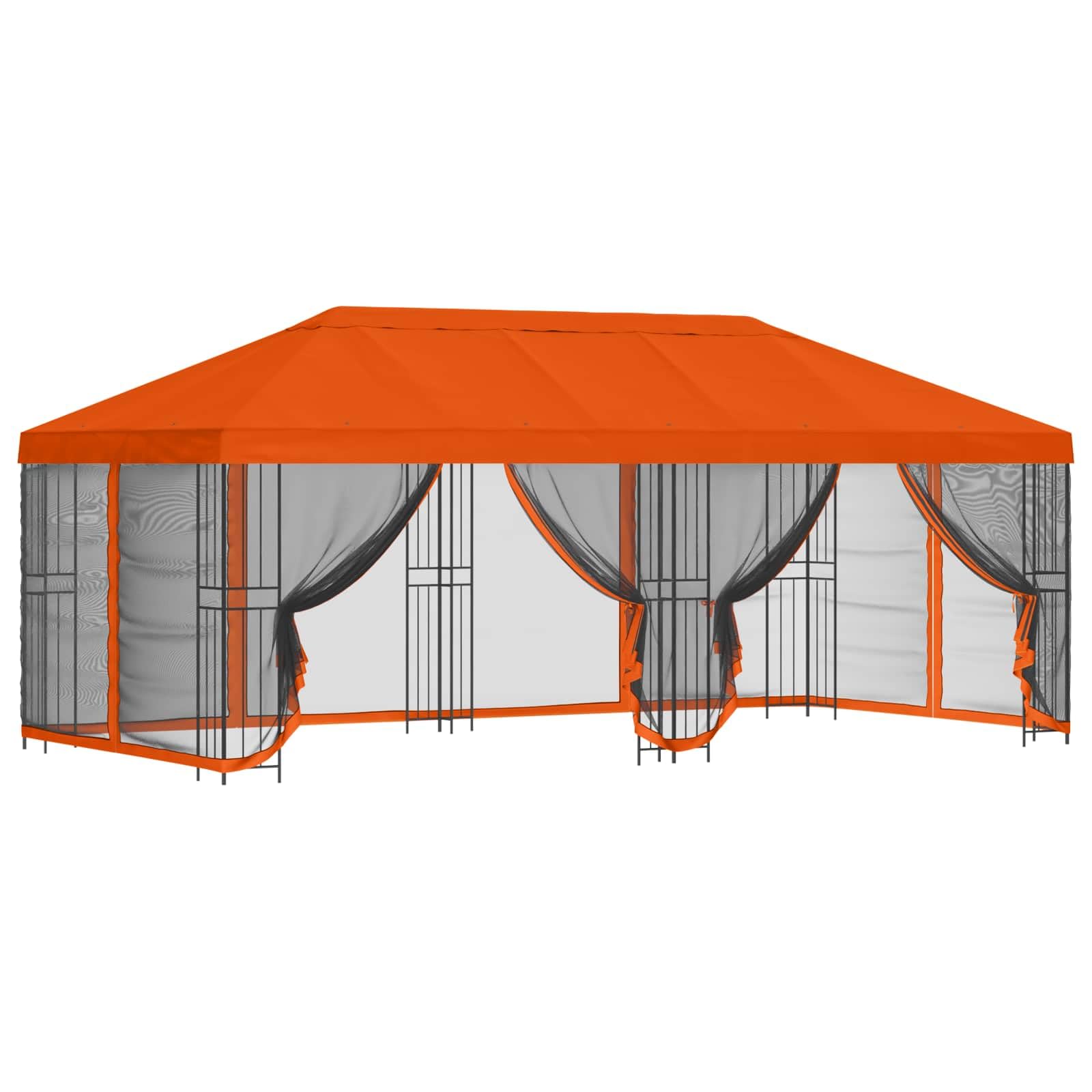Pavillon avec parois latérales 6 x 3 m polyester orange et acier