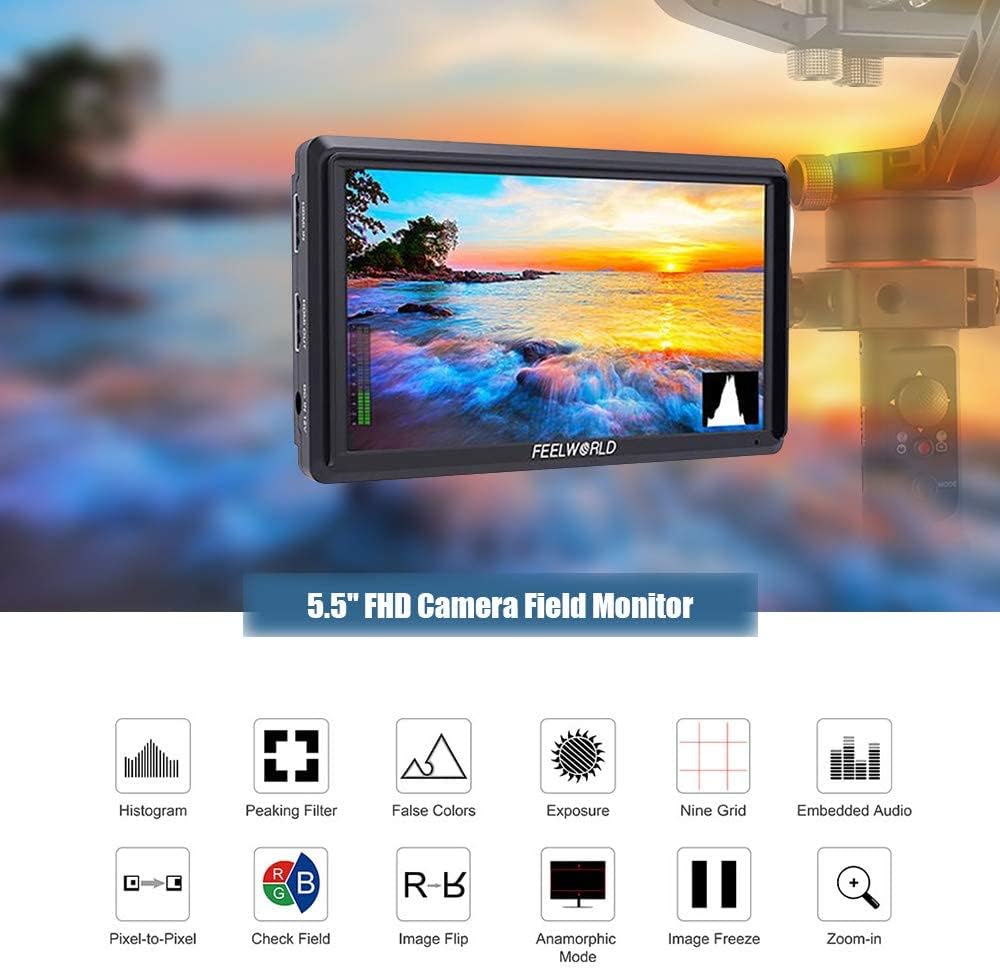 FEELWORLD FW568 5.5 Inch 4K DSLR Camera Field Monitor IPS Full HD 1920x1080 Support HDMI Input Output Tilt Arm with Battery and Charger