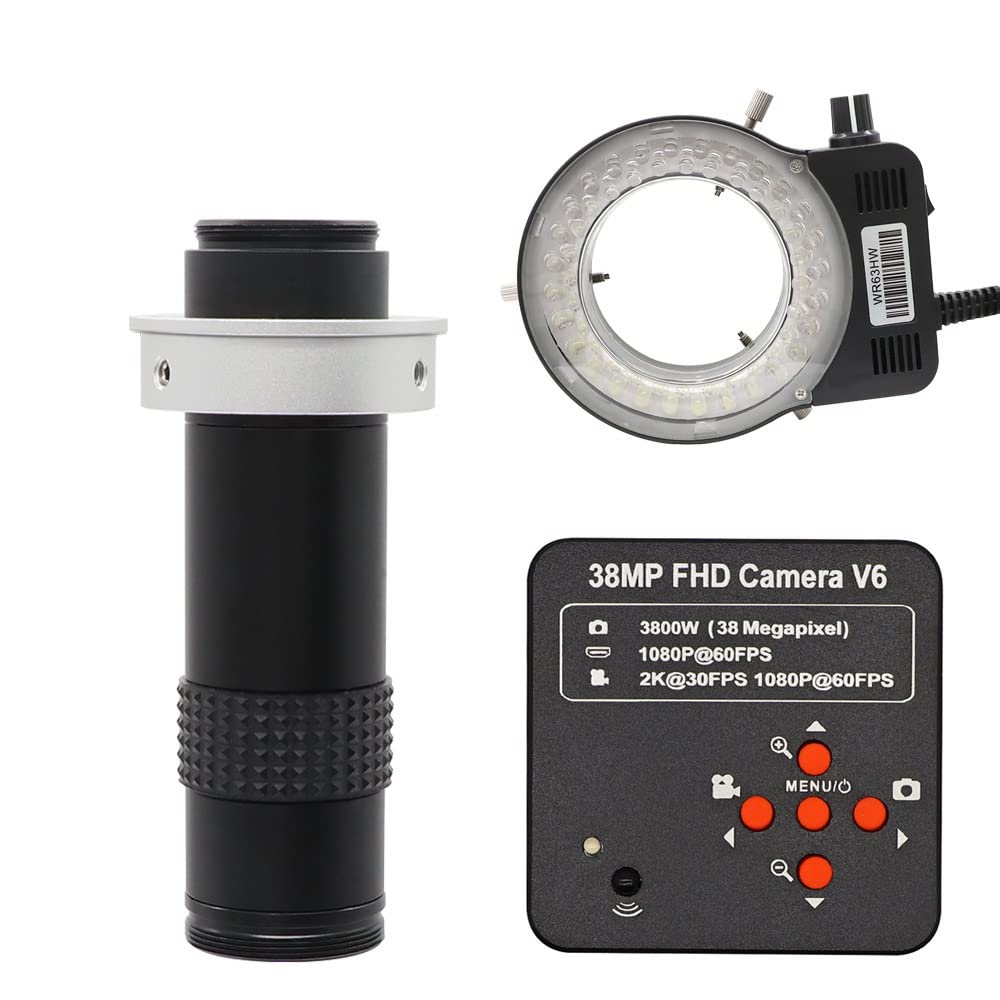 38MP 1080P 60FPS HDMI USB przemysłowa cyfrowa elektroniczna kamera mikroskopowa wideo 120X Obiektyw z mocowaniem C z 56 LED Ring Light oświetlacz (kolor: 40mm-120X czarna LED)