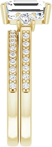 10K14K18K Solid Yellow Gold Handmade Engagement Ring, 2.5 CT Emerald Cut Moissanite Solitaire Ring, Diamond Wedding Ring Set for WomenHer,