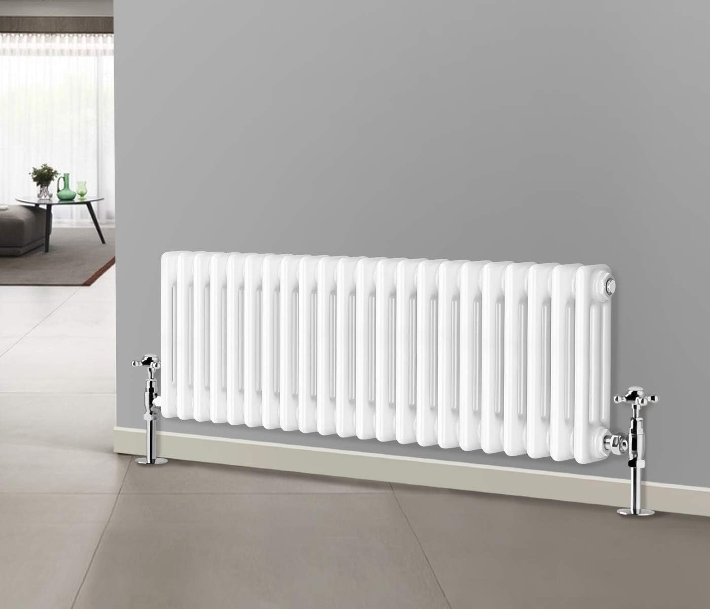 NRG 300 X 1010 mm Gloss White Column Radiators Horizontal Central