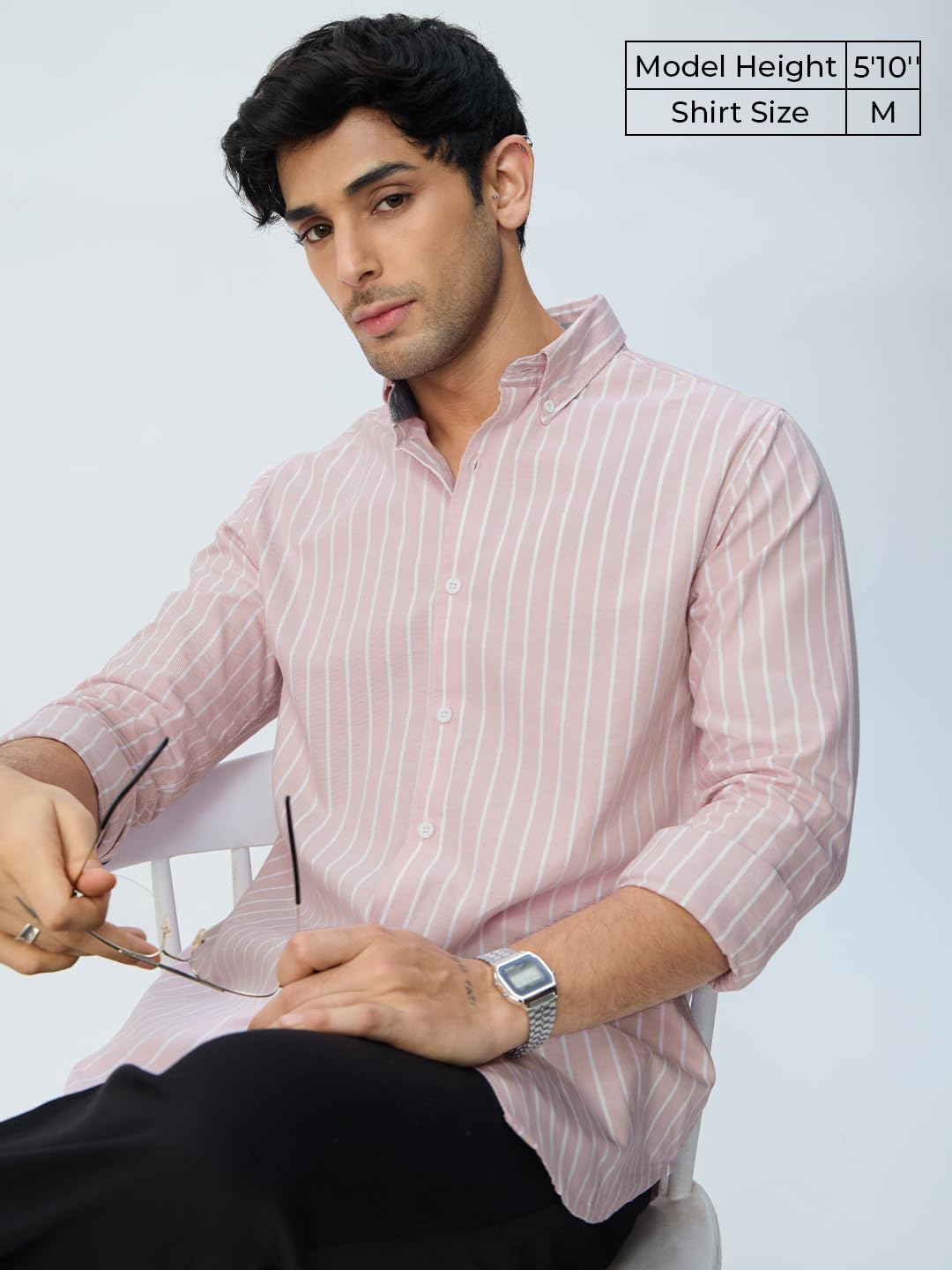The Souled Store Camicia slim fit: strisce lilla uomini e ragazzi maniche lunghe collo colletto bottoni davanti a righe vestibilità regolare camicia leggera in cotone per tutte le stagioni