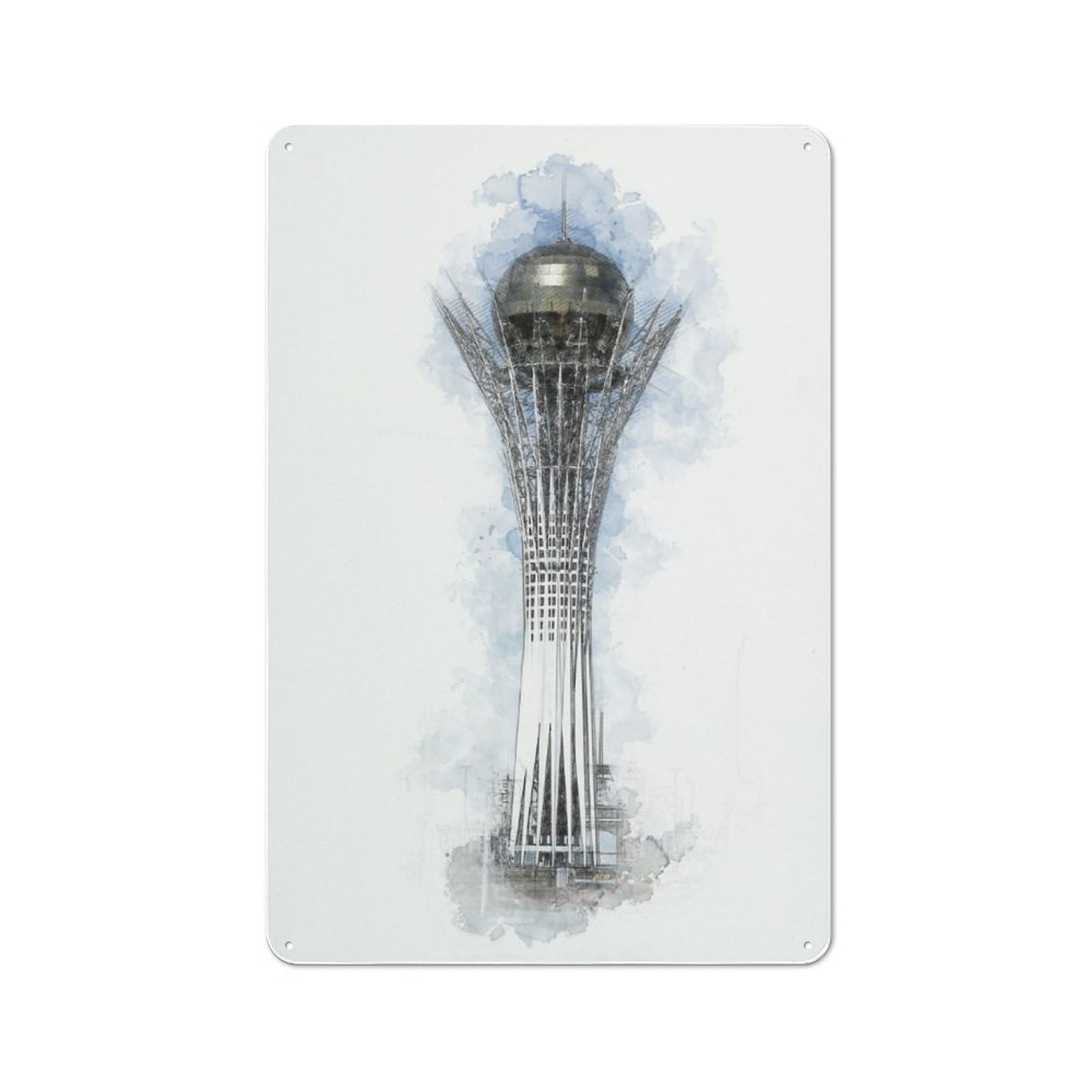 Metal Sign 30x20cm with Baiterek Tower for Workshop Wall, Rustic Decor, for Collectors Decorating Workshops And Hobby Rooms
