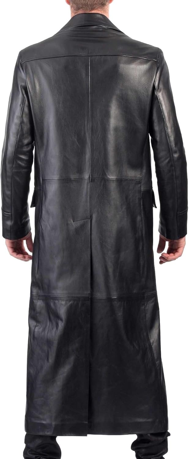 Leather Long Coat Black Mens Real Lambskin Full Length Duster Overcoat Trench Coat Leather Winter Outwear