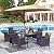 PHI VILLA 7 Piece Outdoor Dining Set with Umbrella, 60” Rectangular Metal Dining Table & 6 Cushioned Rattan Wicker Chairs & 13ft Large Beige Umbrella for Patio, Deck, Yard, Porch