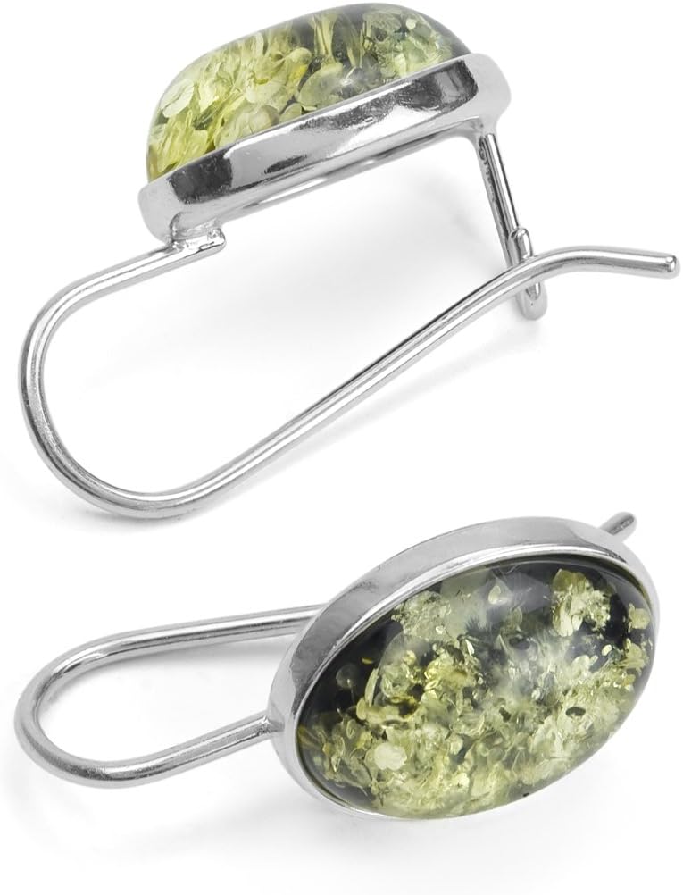 Ian and Valeri Co. Green Amber Sterling Silver French Hook Oval Earrings