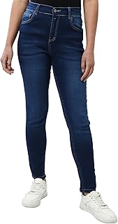 ريفين بنطلون جينز سكيني كاجوال سادة للنساء - بنطلون ازرق كحلي