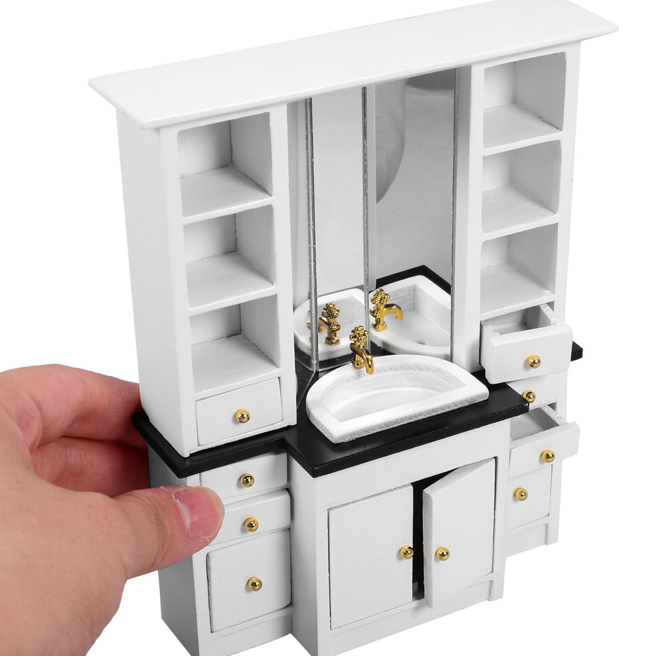 TOYANDONA Dollhouse Miniatur Waschbecken Schrank: Adorable Badezimmer Möbel Für Puppenhaus, Miniatur Küchenspüle Dekoration Haus Accessoires Und Spielzeug(Weiße)
