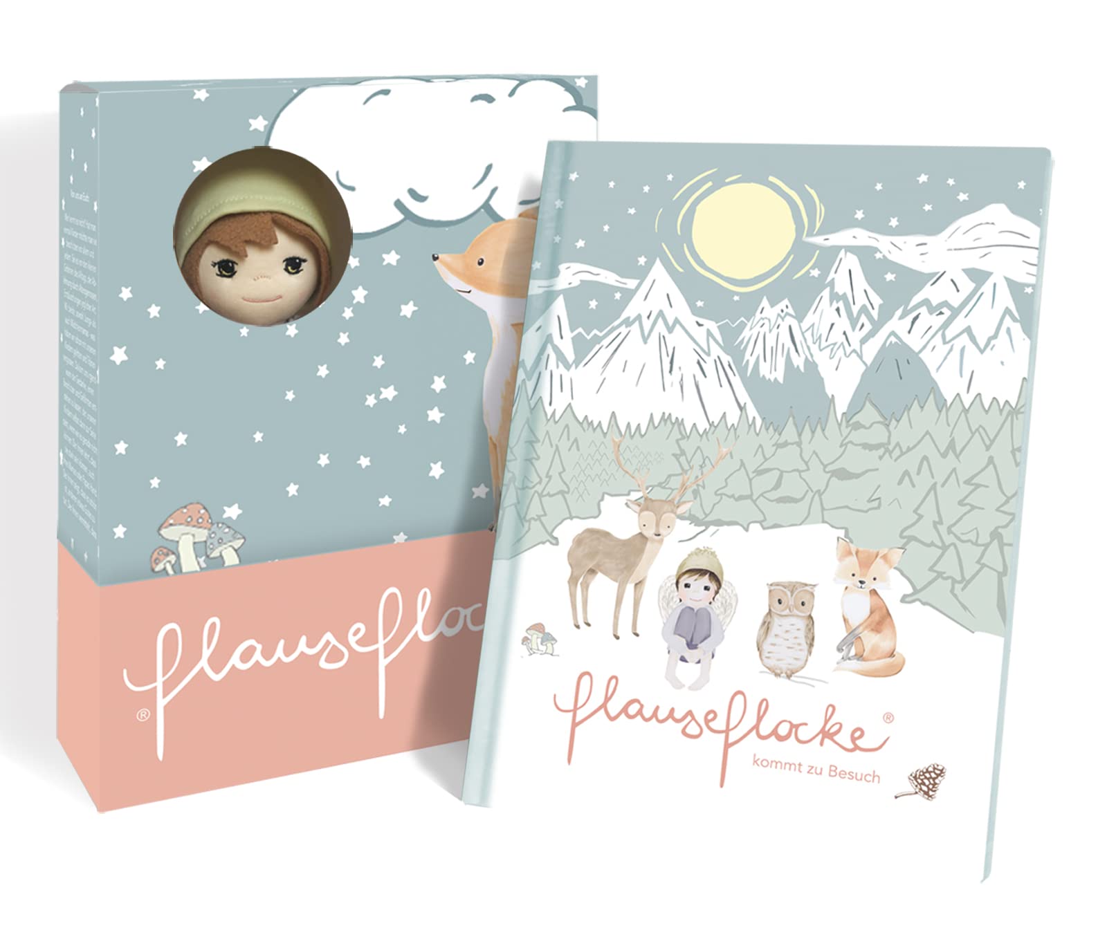 Flauseflocke kommt zu Besuch - Schutzengel Puppe mit Buch - Wichtel Spiel - Nachhaltiges Geschenk für kleine Kinder - Guardian Angel for little Kids - Geschenk zur Geburt oder Taufe