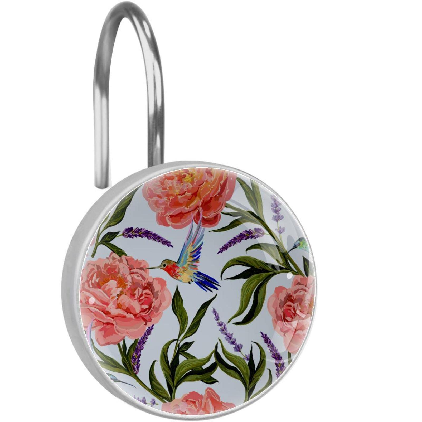Crochets de rideau de douche en verre cristal chic motif fleur et colibri durable