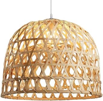 Beige Wicker Pendant Light, Tropical Southeast Asia Style Light Fixtures 19.7" Kitchen Island Unique Cage Ambient Lighting Wicker Ceiling Lamp for Farmhouse Outdoor Porch - Beige 1-Pack