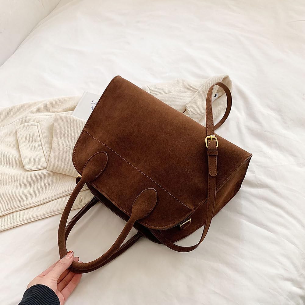 Covelin Women's Retro Suede Leather Tote Bag Ladies' Fashion Shoulder Handbag Top Handle Purse - Image 6