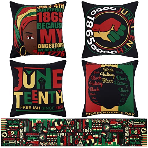 5 Pcs Juneteenth Throw Pillow Covers And Table Runner Juneteenth Decoration Gift 18 X18 Inch African American Decorative Pillowcase Freedom Day Dining Room Kitchen Home Decor #TOP14