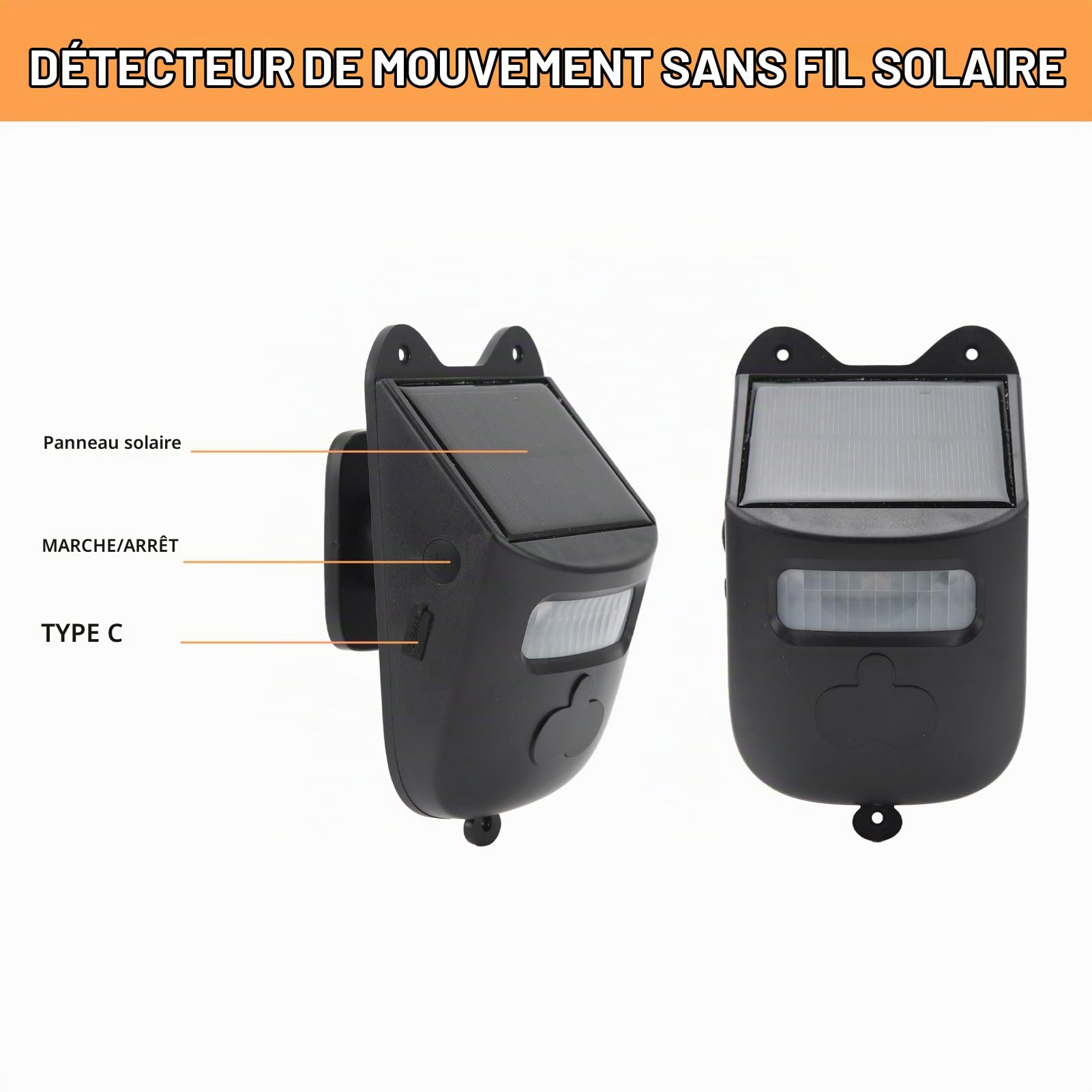 Alarme D'allée Solaire sans Fil Longue Portée Détecteur de Mouvement Extérieur Système D'alerte de sécurité avec 1 Récepteur et 2 Détecteurs