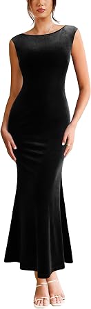 VFSHOW Womens Boat Neck Cocktail Wedding Guest Bodycon Evening Long Dress | Elegant Mermaid Dress, Fitted Maxi Dress, Formal Dresses, Bridal Dinner, Garden Party