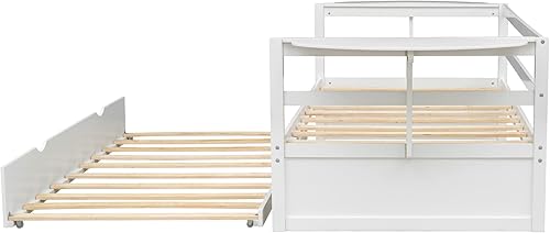 Miniatura 8 de Quarte Sofá cama multifuncional de tamaño individual con nido y estantes plegables en ambos lados, sofá cama con marco de madera y listones, para