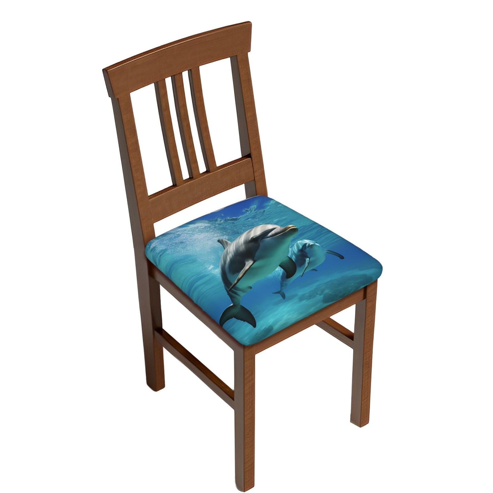 Fodpand Six Piece Marine Dolphin Square Stool Covers Stretch Removable Square Bar Stool Seat Covers Washable Dustproof Stool Cushion Slipcover Soft Milk Silk Bar Chair Covers With Band