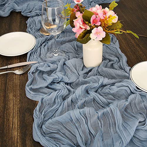 2 Pcs Dusty Blue Cheesecloth Table Runner Vintage Gauze Fabric Table Runner For Wedding Reception Bridal Shower Party Holiday Table Rustic Or Boho Decor, 13 Ft X 35" Wide #TOP3