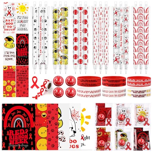 Detalles preventivos Epakh con cinta roja y cuaderno para regalar en colegios