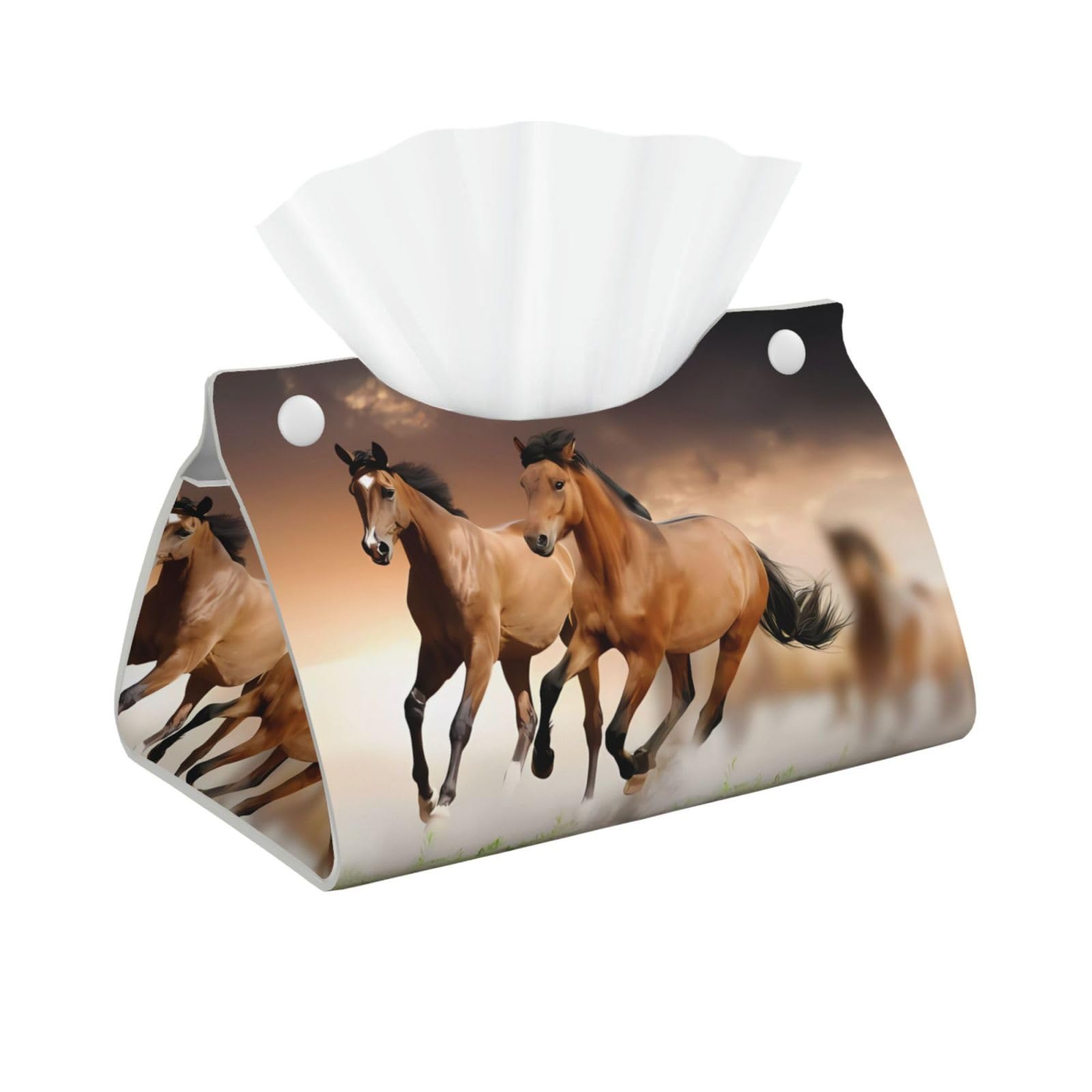 Horses Print Long Tissue Box Cover Holder Foldable Leather Organizer for Vanity, Nightstand, Desk & Bathroom