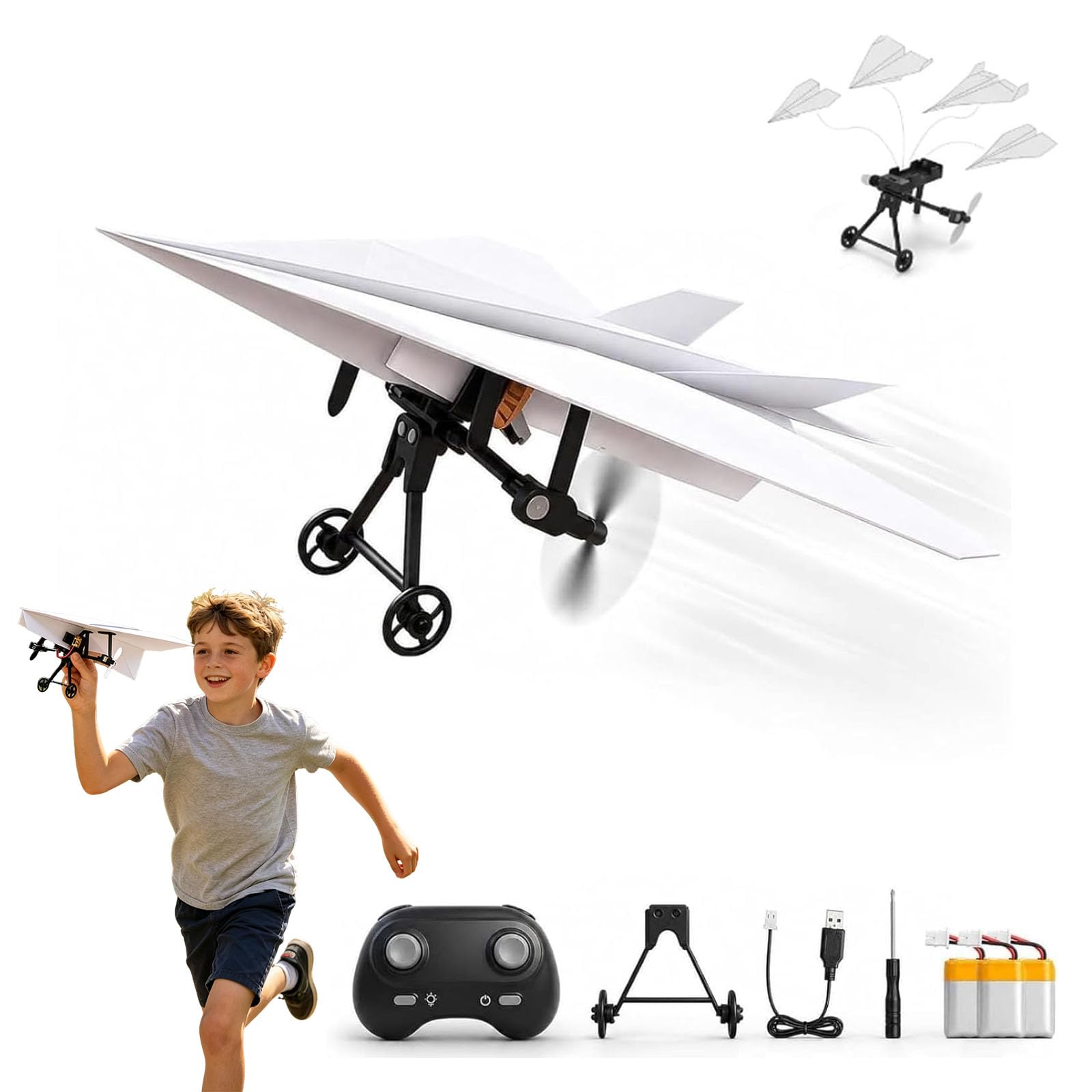 Eznaobo RC Paper Airplane DIY Kit with Gyro Stabilizer & Dual Propellers,2.4GHz Remote Control Electric Plane, Lightweight Foldable STEM Flying Toy for Beginners,Kids,Great for Backyard, Park, Beach
