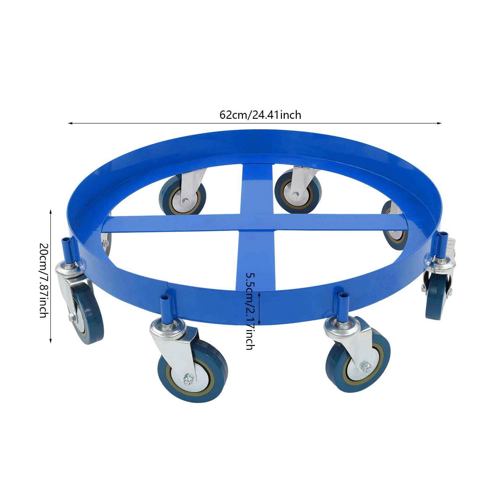 Chariot de transport pour fûts d'huile de 200 l, planche à roulettes à 8 roues avec capacité de charge de 900 kg, en métal, pour atelier, entrepôt et industrie (bleu)