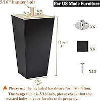 Vista 2 de AORYVIC Patas para muebles, patas de sofá de madera de 5 pulgadas, paquete de 6 patas de repuesto para sofá, patas negras para seccional, cómoda