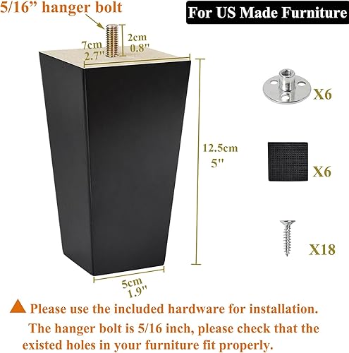 Miniatura 2 de AORYVIC Patas para muebles, patas de sofá de madera de 5 pulgadas, paquete de 6 patas de repuesto para sofá, patas negras para seccional, cómoda