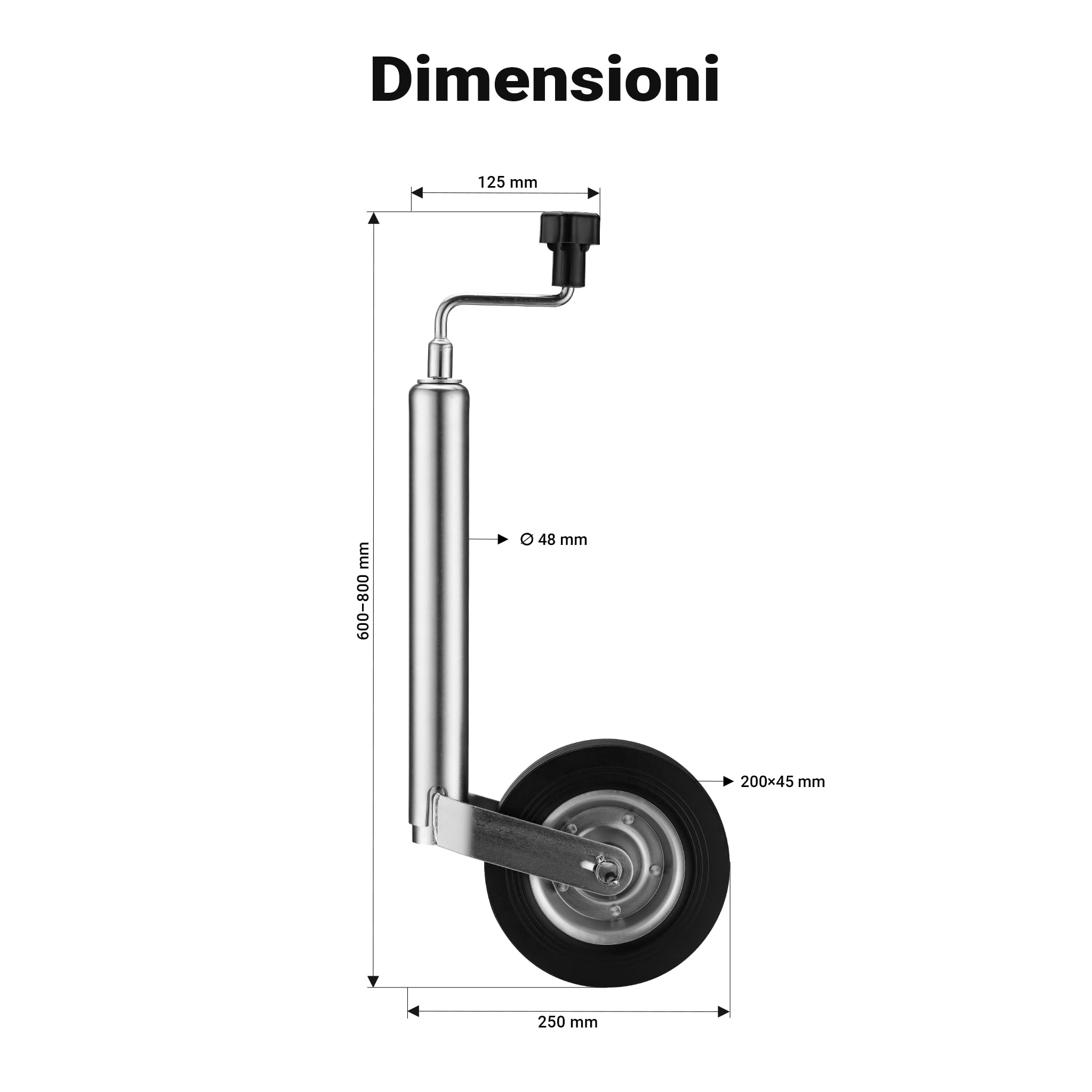 Wiltec Servotimone con ruota 362 kg Ruotino per carrello appendice rimorchio roulotte