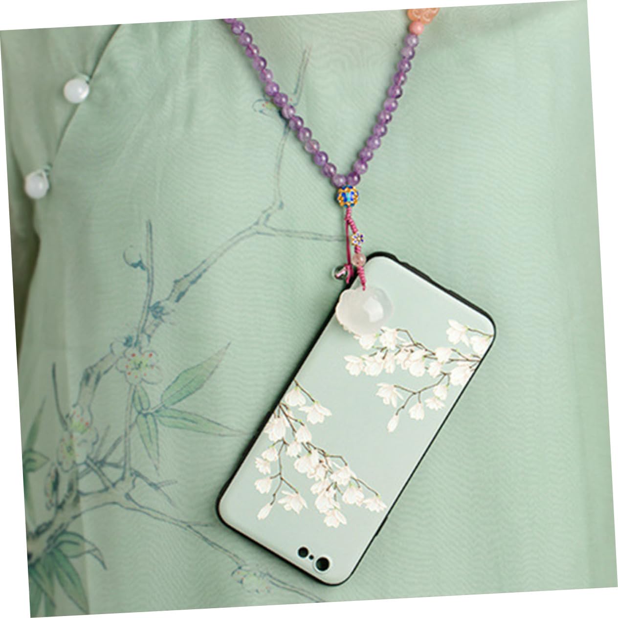 Housoutil Laccio per Cellulare in Ametista Naturale Decorazione Elegante, Catena Lunga da Appendere Compatibile Custodia Telefono