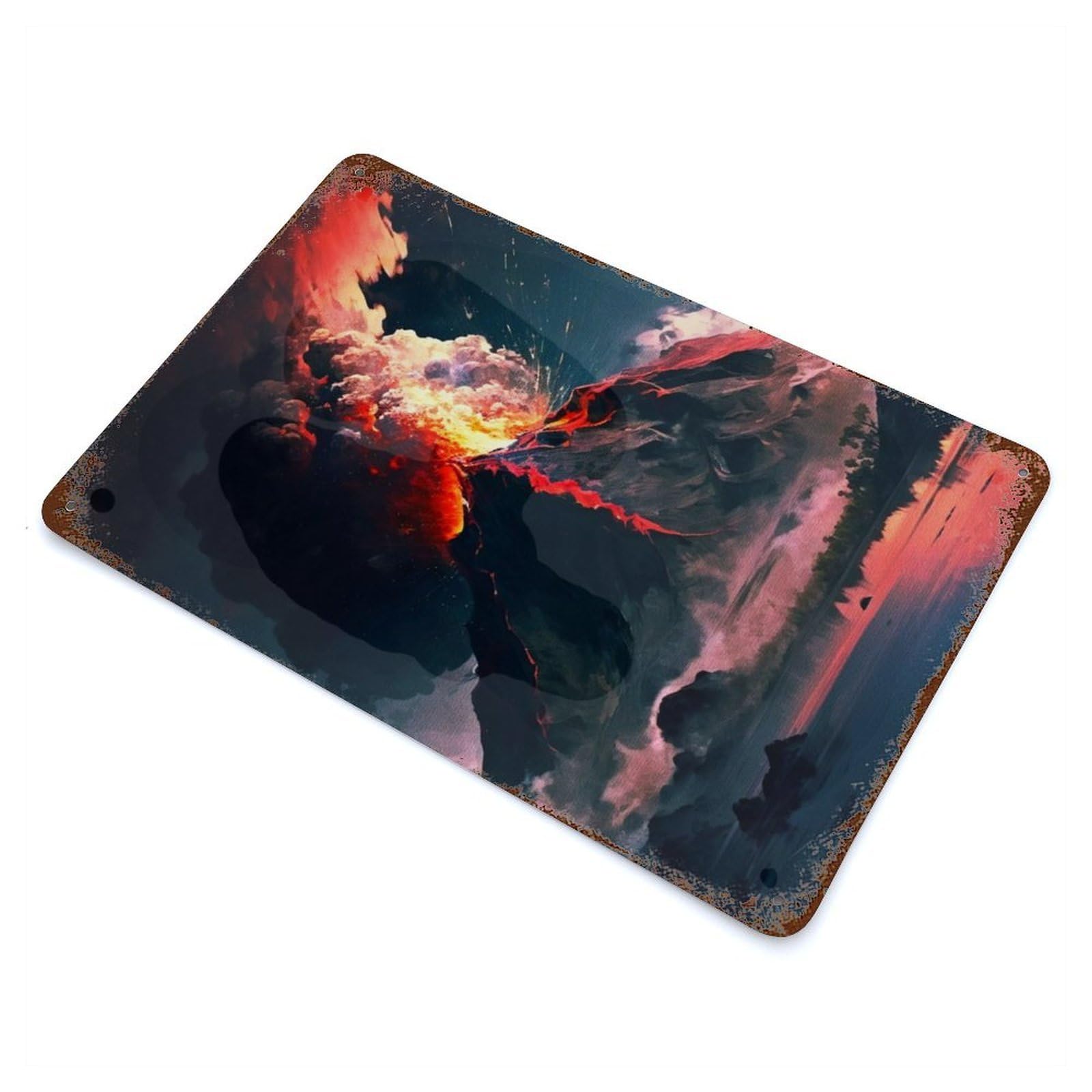 Eruption Volcano Vintage Rust Metal Sign 11.8"x7.9", for Basement, Hobby Room And Garage Decor, Farmhouse Wall Decor