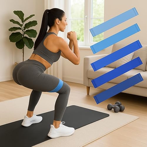 Miniatura 8 de Paquete de 5 bandas de resistencia, bandas de bucle para entrenamiento, bandas de entrenamiento de fitness elásticas para yoga, pilates y fuerza