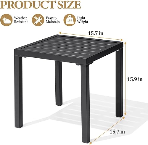Miniatura 3 de Crestlive Products Mesa auxiliar para exteriores, pequeña mesa auxiliar cuadrada de metal, fácil de montar, resistente a la intemperie, ideal para