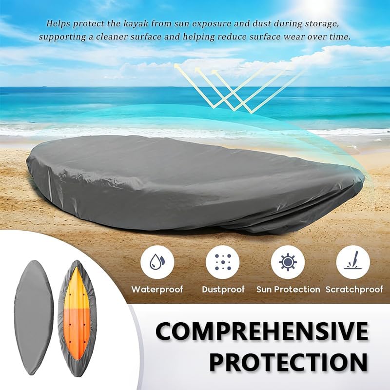 Kayak Cover for Old Town Malibu Pedal T, Kayak Canoe Fishing Boat Dust Covers for Outdoor Storage, Durable Oxford Fabric Canoe Cover, Great for Indoor & Outdoor,A Black