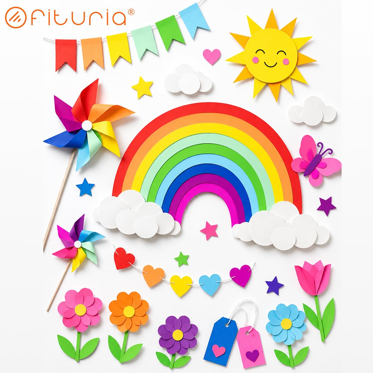 OFITURIA Fogli Colorati A4 80gr, 500 Fogli – Carta Hobby (Arcobaleno) | Carta Colorata per Hobby Creativi. Rosso, Arancione, Giallo, Verde Chiaro, Verde, Azzurro, Blu Scuro, Lilla, Viola e Rosa.