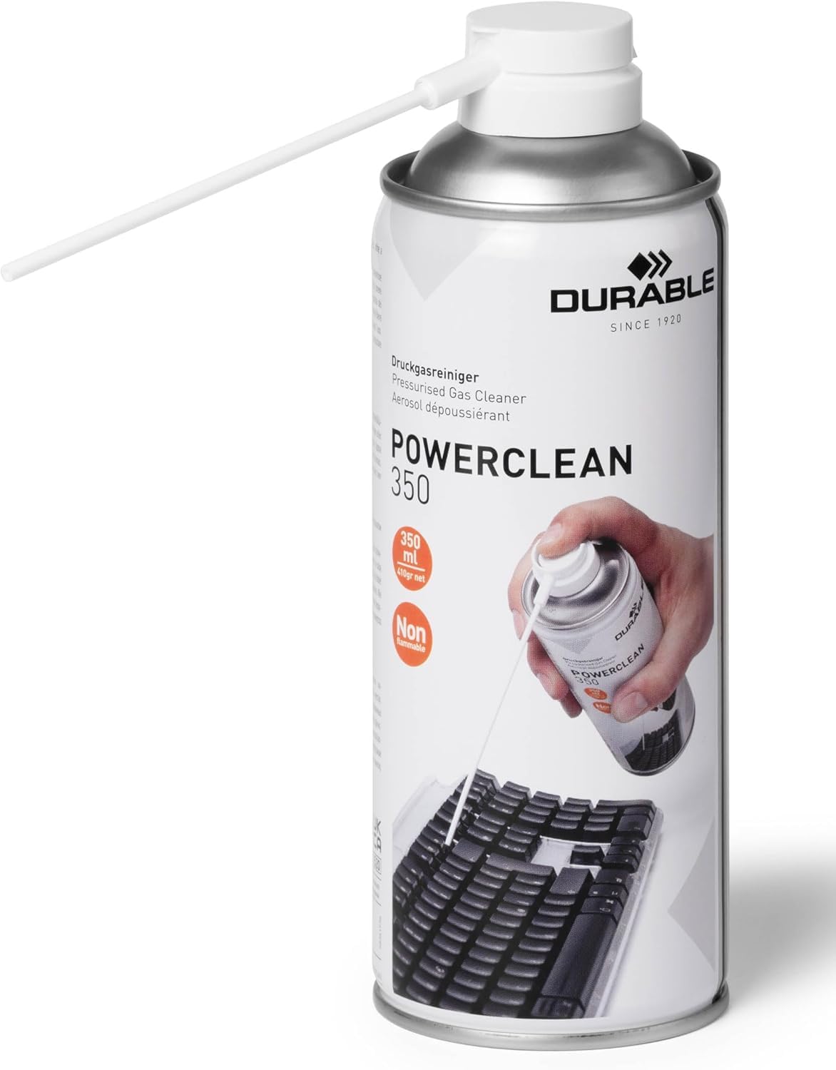 DURABLE - Spray Dépoussiérant Non Inflammable POWERCLEAN® 350 - Bombe Depoussiérante PC et Matériel Bureau - 6x350 ml