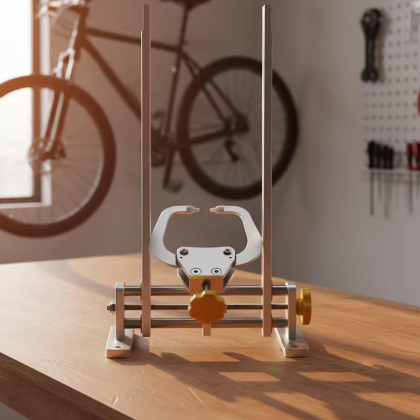 Supporto per Ritaratura Ruote di Bicicletta con Morsetto Centrale Regolabile E Slitte Mobili per Adattarsi a Diverse Ruote per Manutenzione Cerchi E